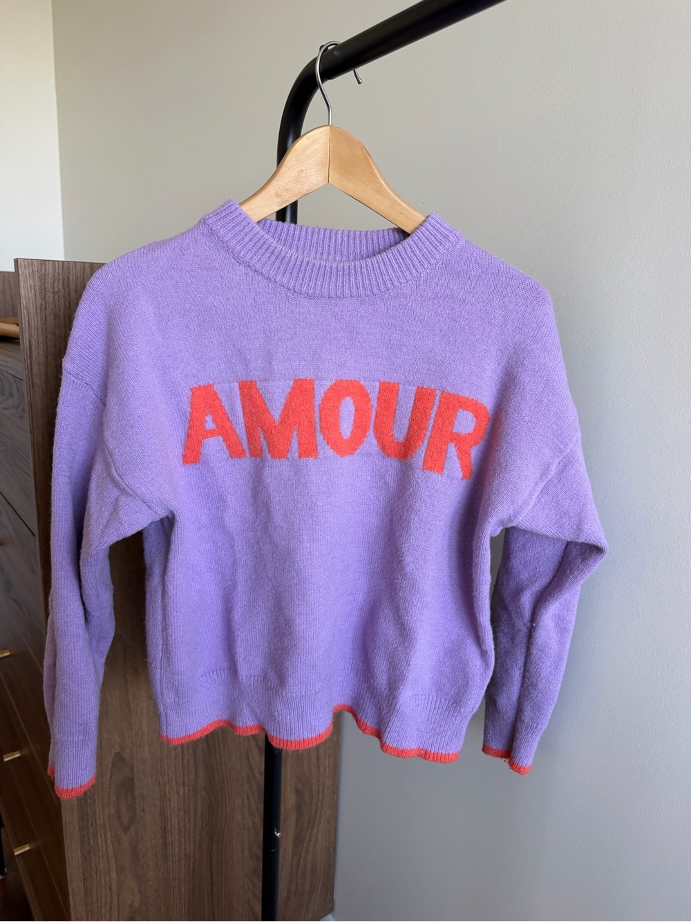 Vintage French "Amour" Purple Orange Intarsia Knit Sweater Size M